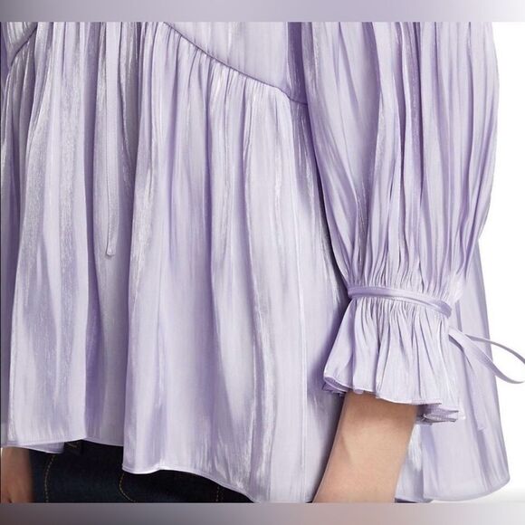 Cinq a Sept Lavender Purple Phyllis Bracelet Sleeve Gathered Pleated Blouse - Picture 2 of 16